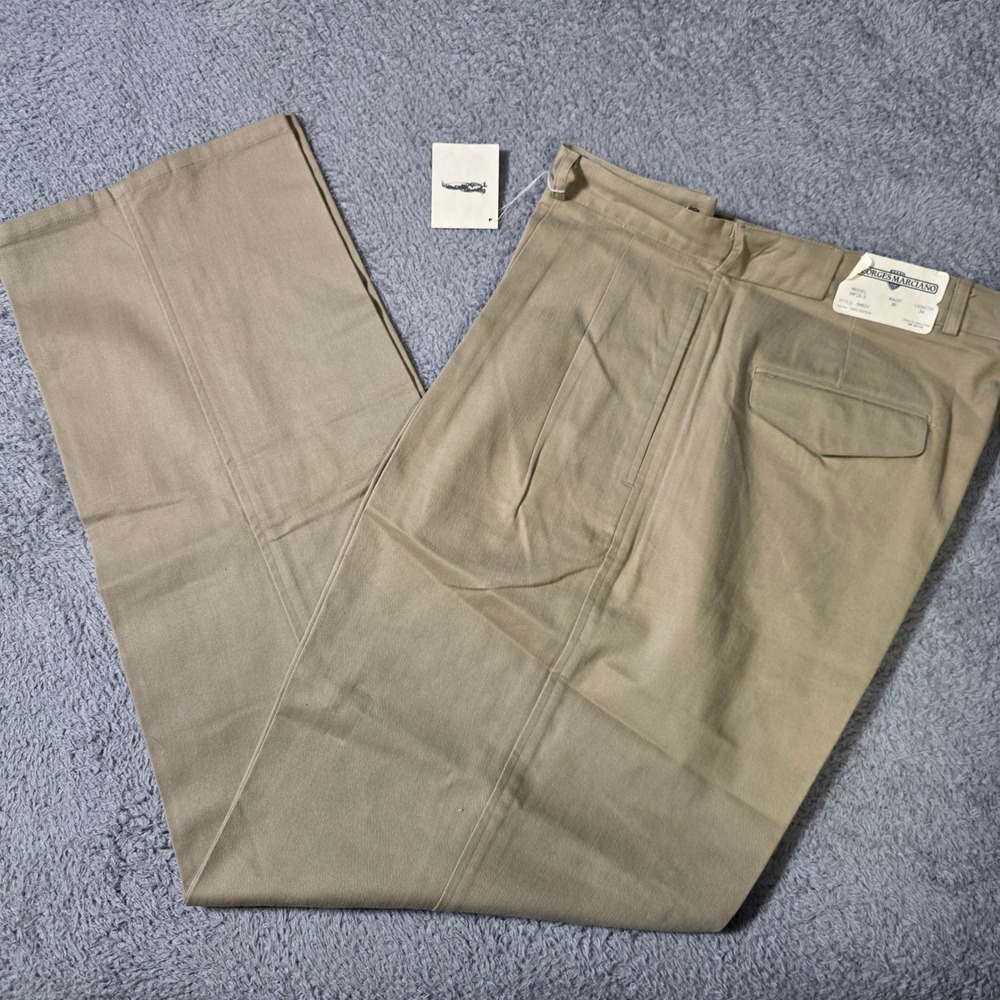 Georges Marciano Mens 36x34 Pleated Trousers Khaki Tan Vintage 90s Cotton MFIB-2